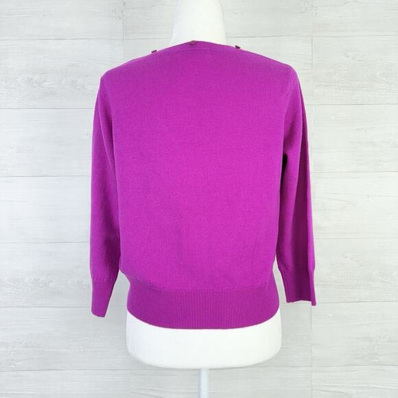 Milly Merino Wool Cardigan Sweater Women Medium Bright Pink Preppy V Neck Studs - Picture 4 of 12